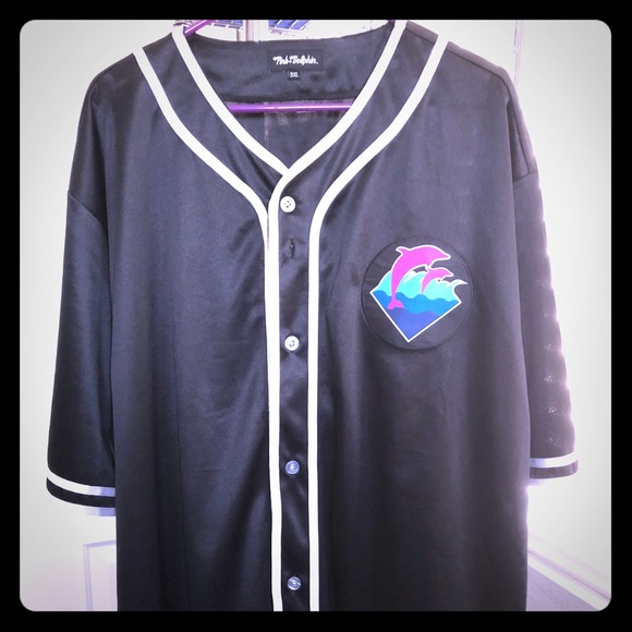 pink and black baseball jersey